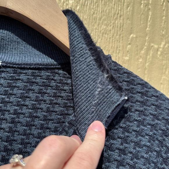 Tom James Quarter Zip Pullover Sweater Textured Knit Blue Cotton Blend Mens M/L - Picture 11 of 12